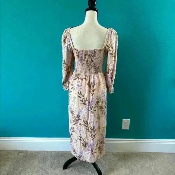 House of Harlow Peach Linen Blend Smocked floral Peasant Maxi Dress in size XS - Picture 3 of 6